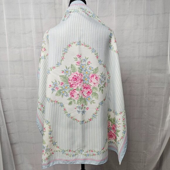 Vintage Avon Blue Pink Floral Striped Cottagecore Boho Prairie Scarf - Picture 10 of 10